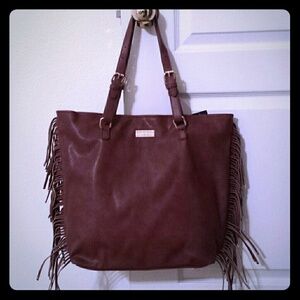 BCBG Mocha Fringe Tote Purse